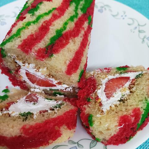 Red and green swiss roll cake